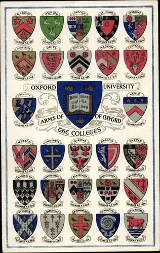 Studentika Ak Oxford Oxfordshire England, Oxford University, Arms of the Colleges