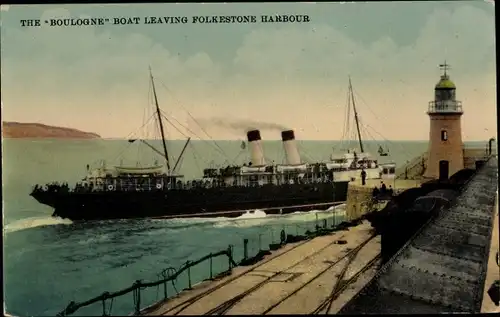 Ak Folkestone Kent England, The Boulogne Boat leaving Folkestone Harbour