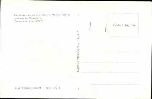 Ak Prinzessin Margriet der Niederlande, April 1947, Skiurlaub Schweiz