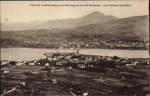 Ak Hondarribia Fuenterrabia Baskenland, Panorama y de Hendaya el rio del Bidassoa