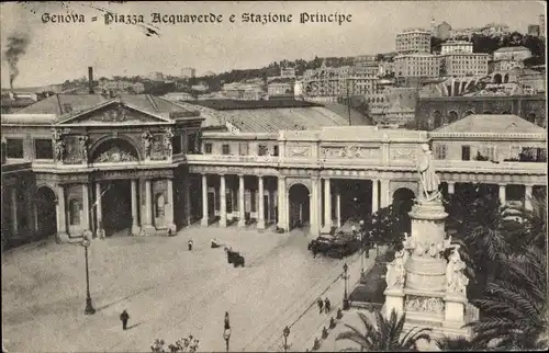 Ak Genova Genua Liguria, Piazza Aquaverde e Stazione Principe