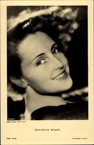 Ak Schauspielerin Dorothea Wieck, Portrait, Ross Verlag 6846 1