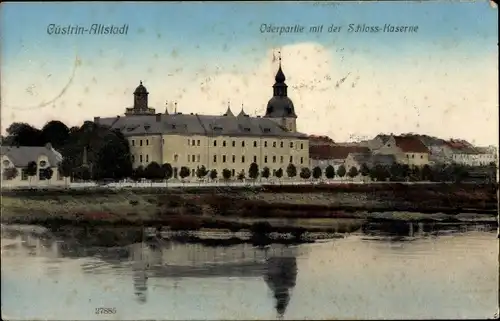 Ak Kostrzyn nad Odrą Cüstrin Ostbrandenburg, Schlosskaserne, Oderpartie