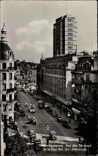 Ak Lausanne Kanton Waadt, Rue des Terreaux et la Tour Bel Air Métropole