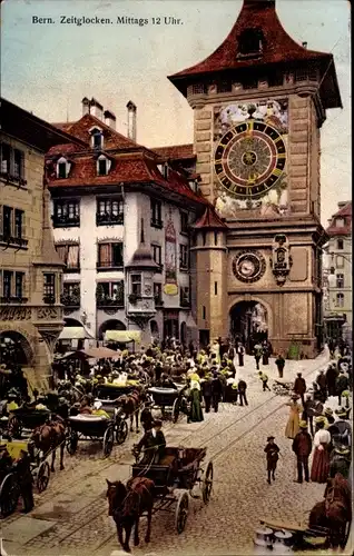 Ak Bern Stadt Schweiz, Zeitglocken, Mittags 12 Uhr, Kutsche