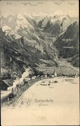 Ak Flüelen Kt. Uri Schweiz, Gotthardbahn, Nordseite