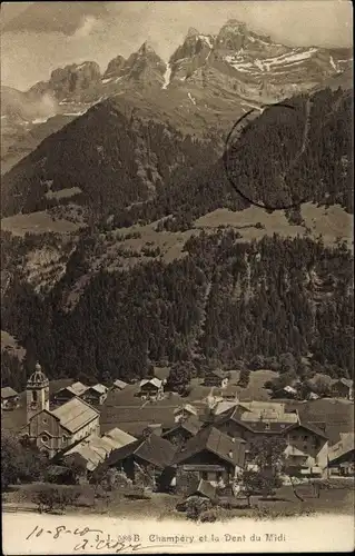 Ak Champéry Kanton Wallis, Panorama et la Dent du Midi