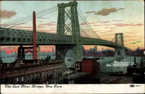 Ak New York City, The East River Bridge, Sunset