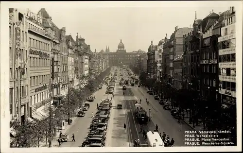 Ak Praha Prag Tschechien, Wenzelsplatz, Autos, Straßenbahn