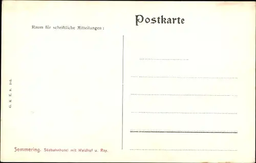 Ak Semmering in Niederösterreich, Südbahnhotel mit Waldhof und Rax.