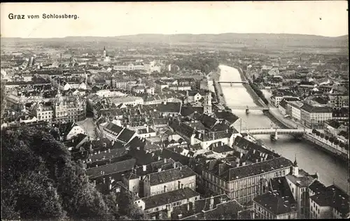 Ak Graz Steiermark, Totale vom Schlossberg aus