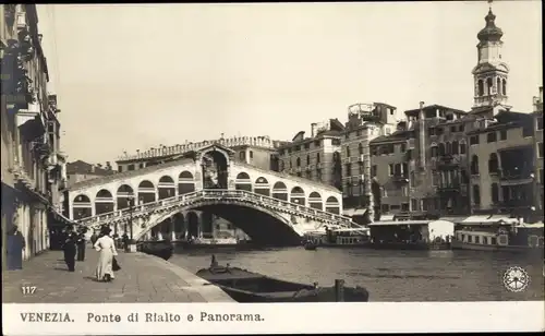 Ak Venezia Veneto, Ponte di Rialto e Panorama, rio