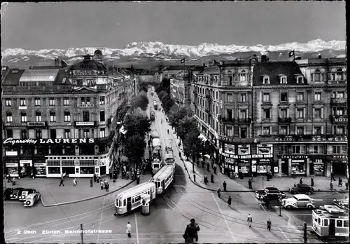 Ak Zürich Stadt Schweiz, Bahnhofstraße, Straßenbahnen