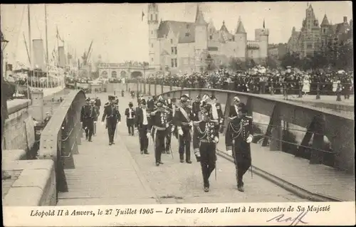 Ak Anvers Antwerpen Flandern, Leopold II., Le Prince Albert allant a la recontre de St. Majeste