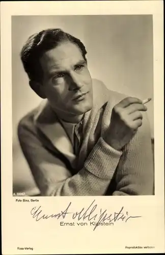Ak Schauspieler Ernst von Klipstein, Portrait mit Zigarette, Ross Verlag A 3328 1, Autogramm