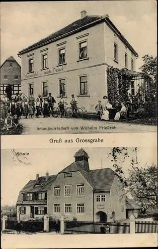 Ak Großgrabe Bernsdorf in der Oberlausitz, Schankwirtschaft Wilhelm Friedrich, Schule