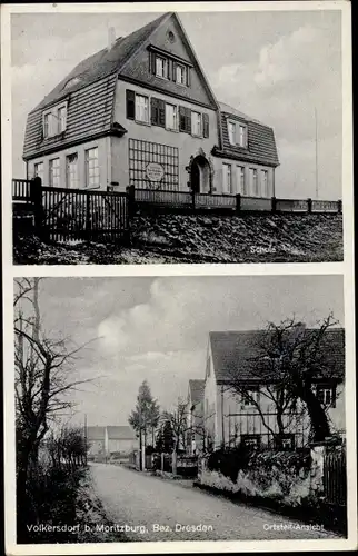 Ak Volkersdorf Radeburg Sachsen, Schule, Straßenpartie