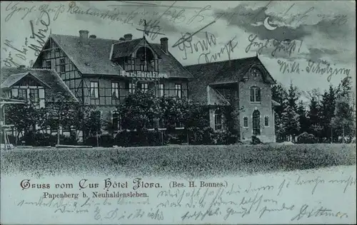 Mondschein Ak Papenberg Haldensleben in Sachsen Anhalt, Kurhotel Flora