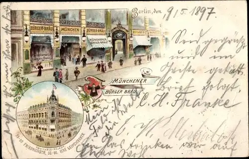 Litho Berlin Mitte, Gasthaus Münchner Bürger Bräu, Friedrichstraße Ecke Leipziger Straße