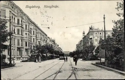 Ak Magdeburg an der Elbe, Königstraße, Straßenbahn