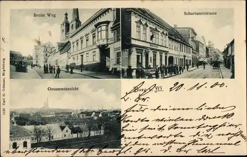 Ak Burg bei Magdeburg, Schartauerstraße, Breite Weg, Totalansicht