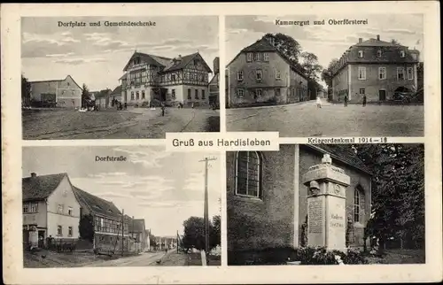 Ak Hardisleben Buttstädt in Thüringen, Kammergut, Oberförsterei, Gemeindeschenke, Kriegerdenkmal