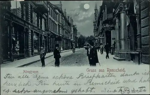 Mondschein Ak Remscheid im Bergischen Land, Alleestraße, Handlung Flatow, L. Hirsch