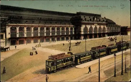 Ak Lyon Rhône, La Gare des Brotteaux, Straßenbahn