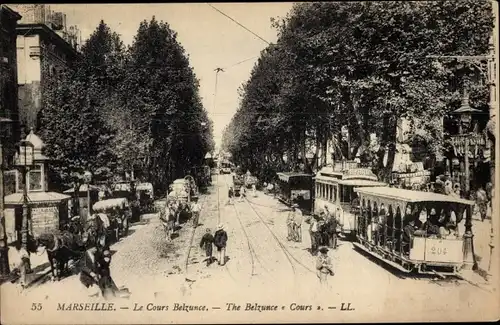 Ak Marseille Bouches du Rhône, Le Cours Belzunce, Straßenbahn