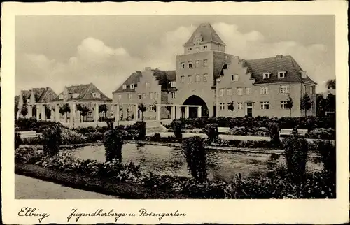 Ak Elbląg Elbing Westpreußen, Jugendherberge, Rosengarten