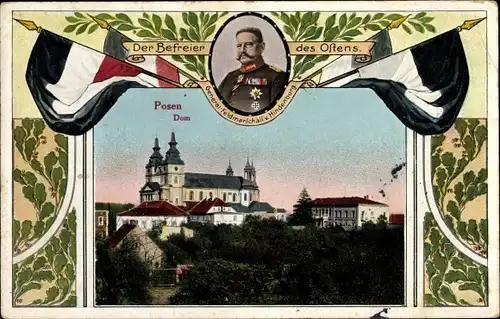 Passepartout Ak Poznań Posen, Dom, Paul von Hindenburg, Fahnen