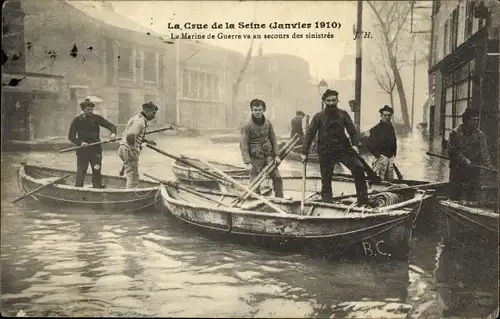 Ak Paris, La Crue de la Seine 1910, Marine de Guerre va au secours des sinistrés, Hochwasser