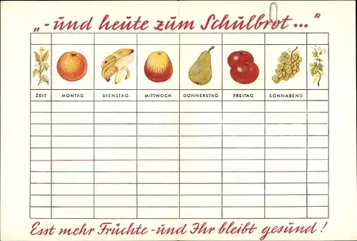 Stundenplan Esst mehr Früchte - und Ihr bleibt gesund - Bananenbrot um 1970
