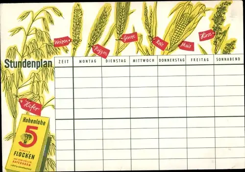 Stundenplan Hohenlohe-Flocken, Die Geschichte des Haferkorn, Ähren Weizen Roggen um 1960