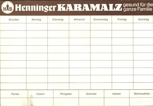 Stundenplan Henninger HAB Karamalz, Malzbier, gesund für die ganze Familie Flasche um 1970