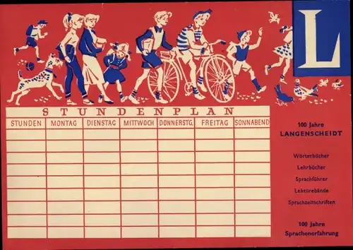 Stundenplan Langenscheidts Wörterbuch, 100 Jahre, Auflistung Wörterbucher um 1960