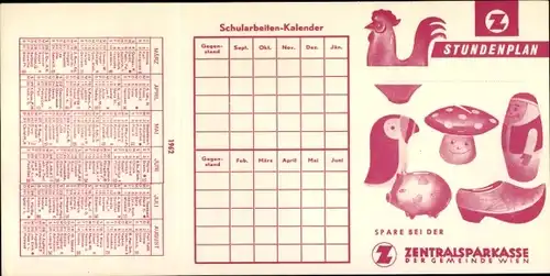 Stundenplan Zentralsparkasse der Gemeinde Wien, Österreich, Spardosen 1962