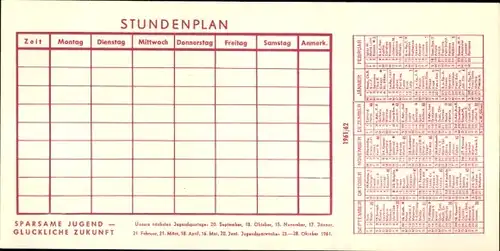 Stundenplan Zentralsparkasse der Gemeinde Wien, Österreich, Spardosen 1962