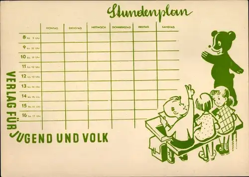 Stundenplan Verlag für Jugend und Volk JUVO-Kinderbücher, Tiefer Graben, Wien, Österreich um 1960