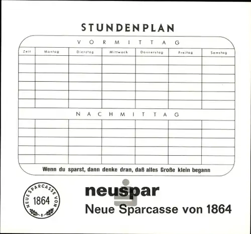 Stundenplan Neuspar, Neue Sparkasse Hamburg, Schlange Kreuzotter Kriechtiere um 1960