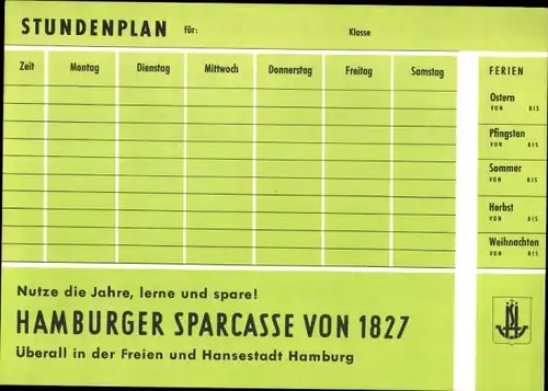 Stundenplan Neue Sparkasse Hamburg, Bäume und Sträucher Pappel Birke um 1960