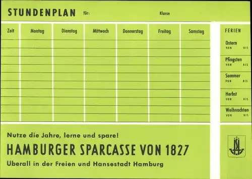 Stundenplan Neue Sparkasse Hamburg, Bäume und Sträucher Tanne Fichte Kiefer um 1960