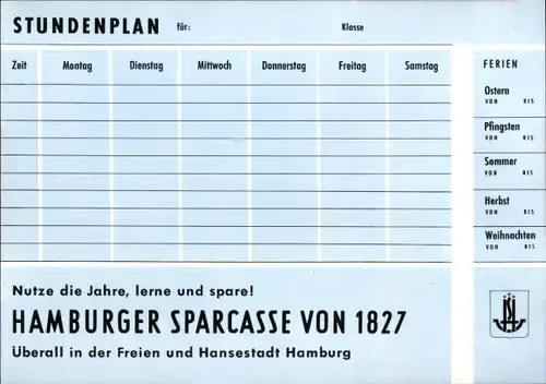 Stundenplan Neue Sparkasse Hamburg, Schmetterlinge Nachtfalter Schädlinge um 1960