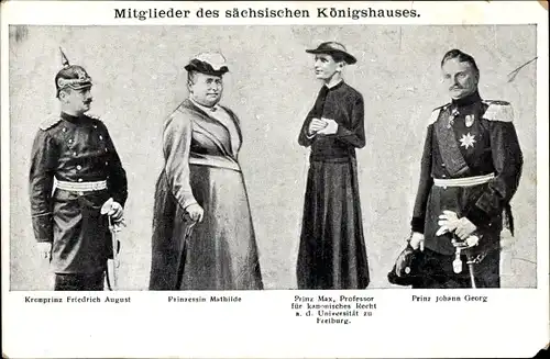 Ak Mitglieder des sächsischen Königshauses, Kronprinz Friedrich August, Mathilde, Max, Johann Georg