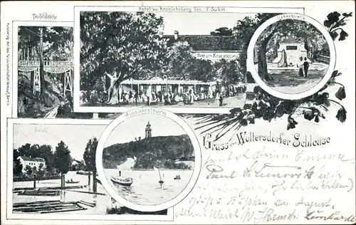 Ak Woltersdorf bei Berlin, Woltersdorfer Schleuse, Hotel zum Kranichsberg, Aussichtsturm