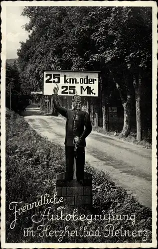 Ak Duszniki Zdrój Bad Reinerz Schlesien, Straßenpartie, Ortsschild