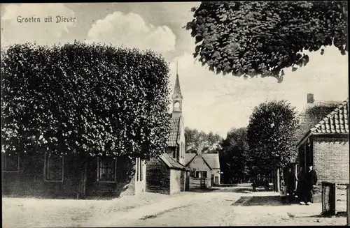 Ak Diever Drenthe Niederlande, Straßenpartie, Kirchturm