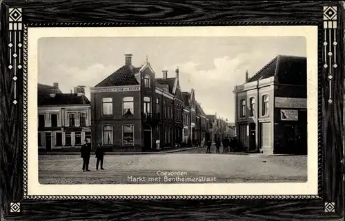 Präge Passepartout Ak Coevorden Drenthe Niederlande, Markt met Bentheimerstraat