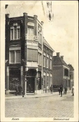 Ak Assen Drenthe Niederlande, Stationstraat