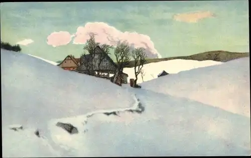 Künstler Ak Iwan, Friedrich, Malá Úpa Kleinaupa Riesengebirge Region Königgrätz, Winter, Baude